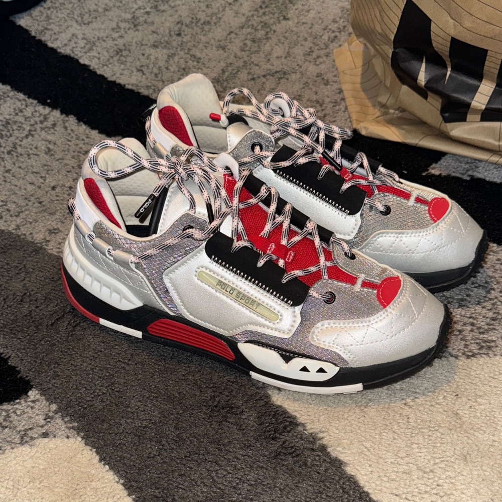 Polo by Ralph Lauren Men's Silver and Red Sneakers